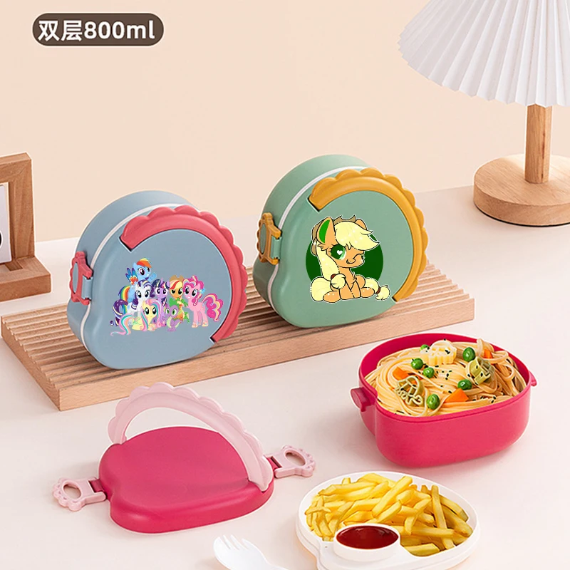 

New My Little Ponys Creative Dinosaur Double-layer Lunch Box Boy Girl Anime Portable Bento Box Fashion Large Capacity Lunch Bag