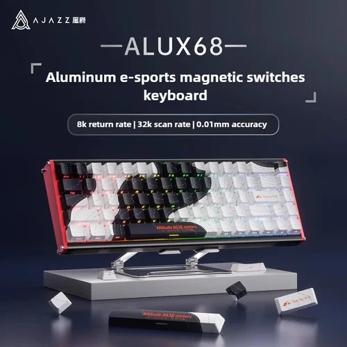 AJAZZ ALUX68 Teclado mecánico totalmente de aluminio personalizado con eje magnético con cable, teclado para juegos de baja latencia intercambiable en caliente con tecla completa