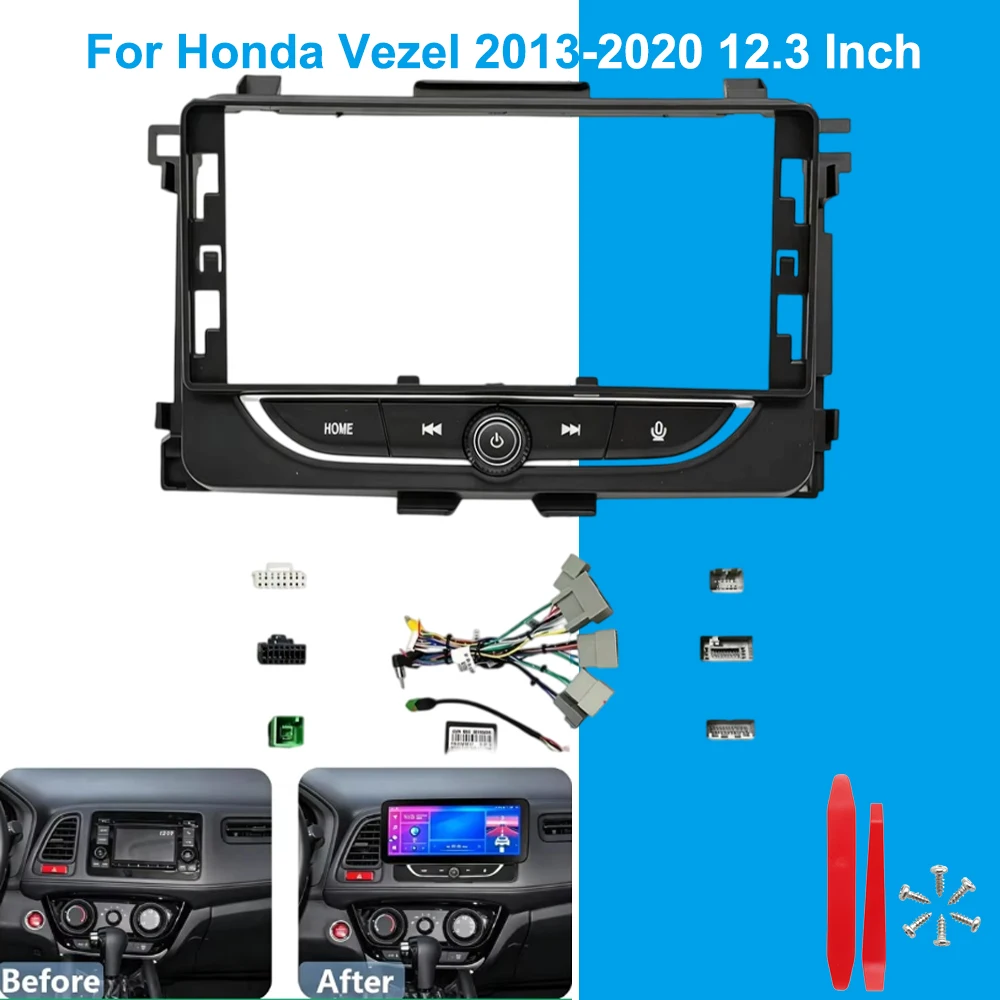 For Honda Vezel 2013-2020 12.3 Inch Car Radio Fascia Frame Dashboard Panel Stereo Screen Mount Trim Installation Kit