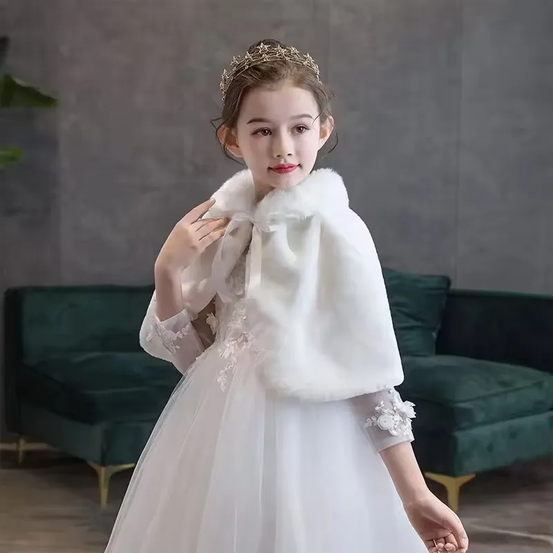 Baby Kids Thicken Plush Jacket Autumn Winter Warm Cape Wedding Birthday Party Princess Coats Girls New Years Clothing 2-12 Years