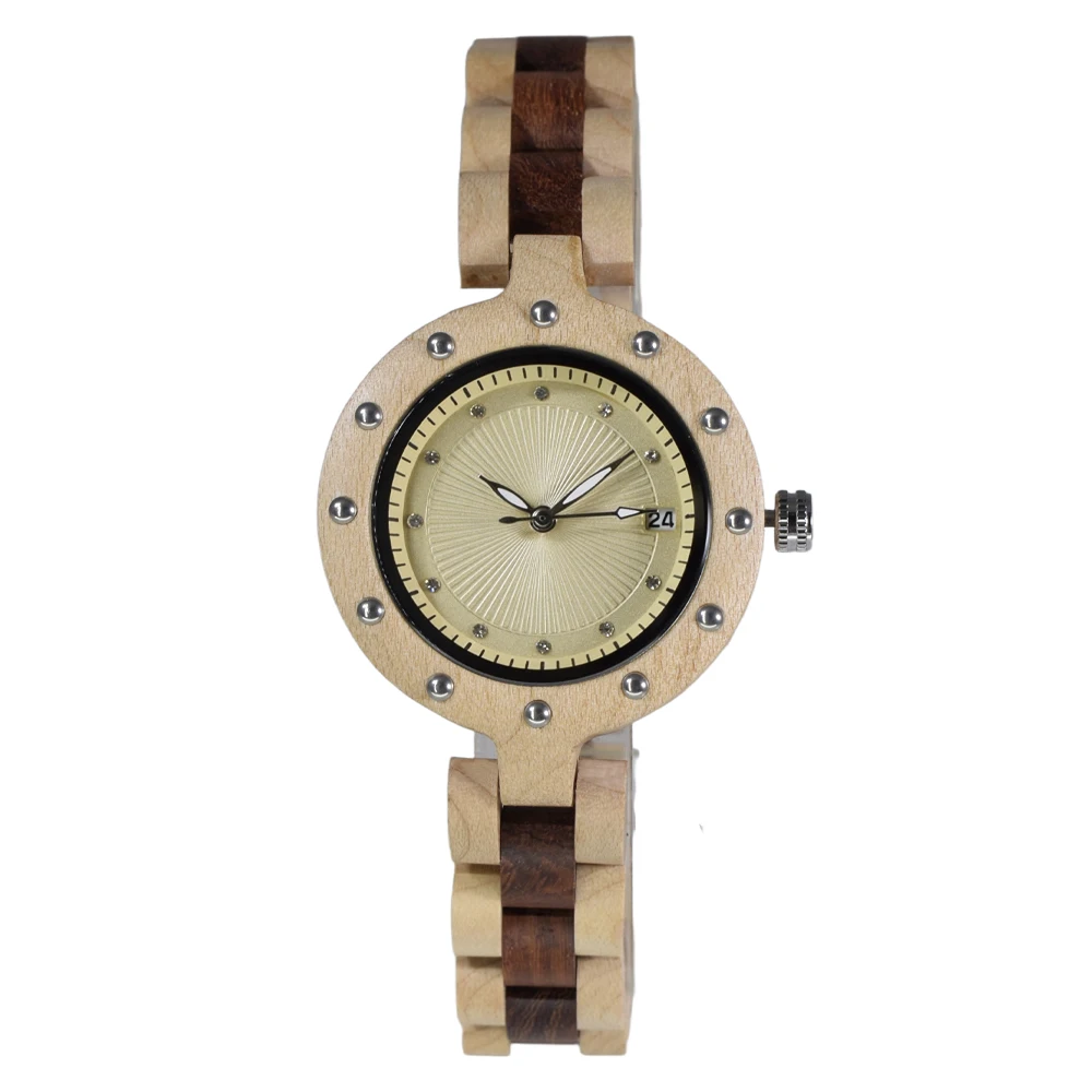 Vintage Wooden Quartz Watch for Women with Practical Calendar Function Bright Luminous Hands Daily Wear