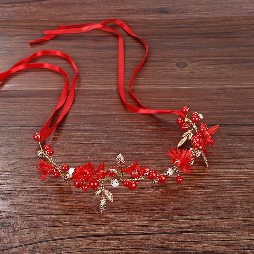 زهرة الزفاف عقال الملتوية حبة كريستال الشريط غطاء الرأس للعروس وصيفه الشرف الشعر الأحمر هوب ديكور الزفاف رباط شعر حفلة موسيقية #5