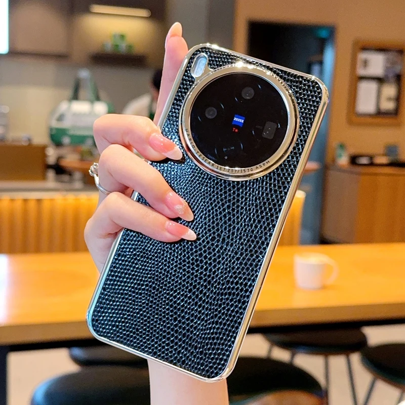 حافظة لهاتف VIVO X300 Pro جديدة مطلية بالكهرباء من الجلد النباتي الفاخر الملمس السحلية غطاء مضاد للسقوط لهاتف Vivo X300 مقاوم للصدمات Funda