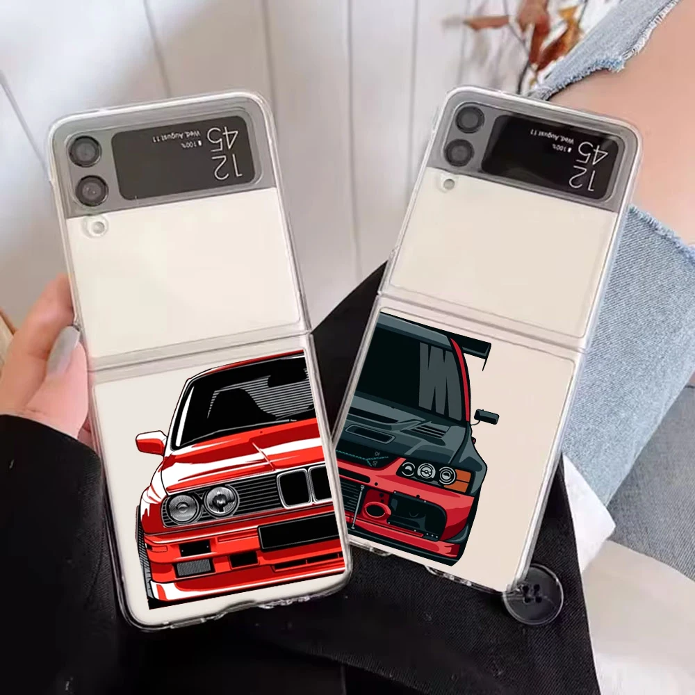 

Men Cool Sports Cars Comic Phone Case For Samsung Galaxy Z Flip 6 ZFlip 5 Clear Hard Transparent Cover for Samsung ZFlip4 ZFlip3