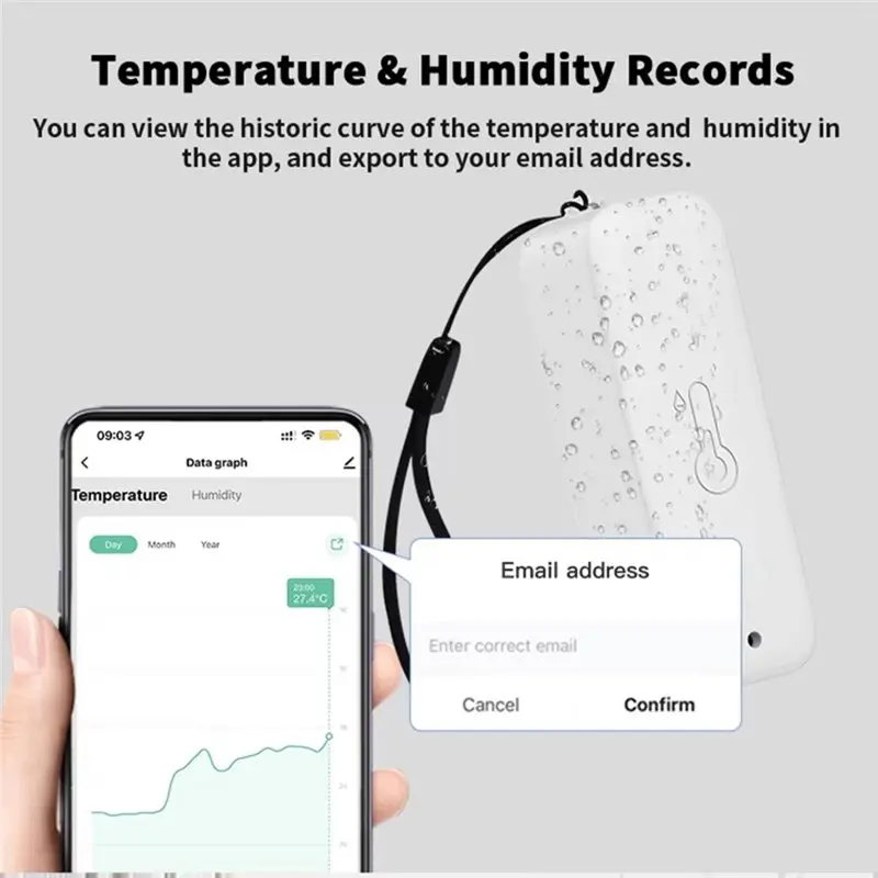B08B-Tuya Wifi Smart Temperature Humidity Sensor IP65 Waterproof For Google Assistant For Home, Hanging Rope Included