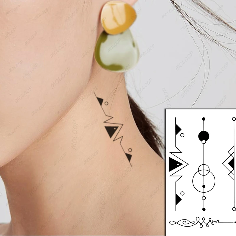 

Tattoo Sticker Black Triangle Geometric Line Totem Symbol Temporary Tatto Body Art Neck Arm Women Men Fake Tatoo Makeup