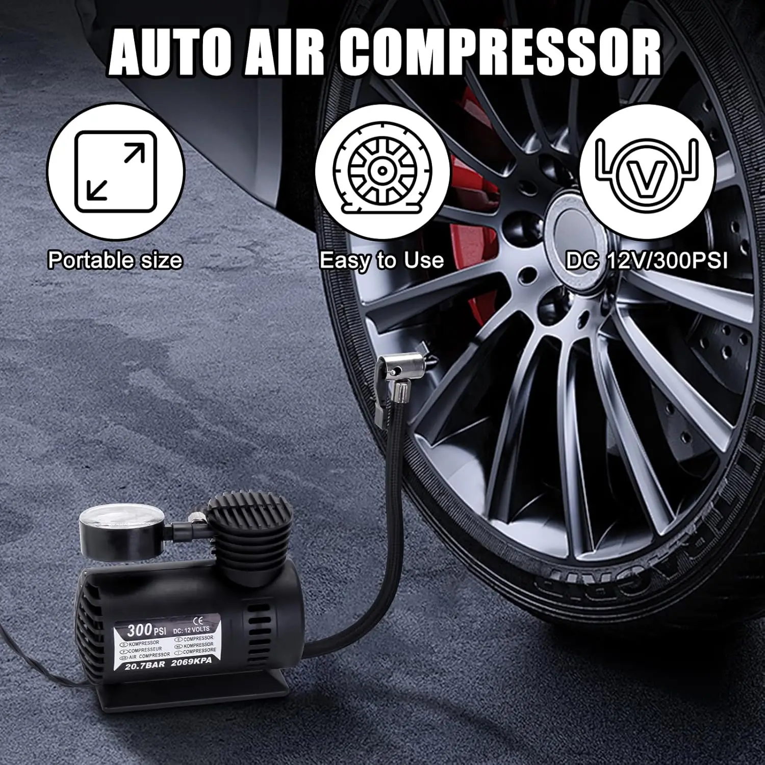 Kit de seguridad para automóvil, kit de emergencia en carretera de 14 piezas con cables de puente, compresor de aire, correa de remolque: equipo esencial para viajes y acampada