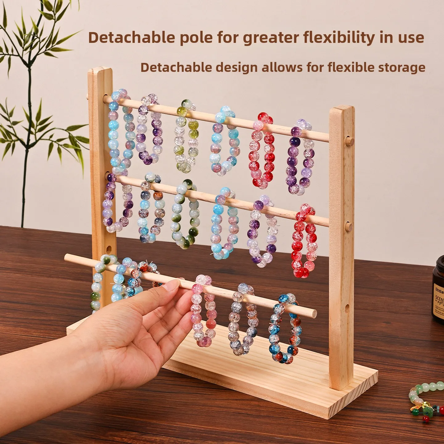 Solid Wood Jewelry Storage Rack, Removable Rod Jewelry Holder, Bracelet & Necklace Display Stand For Market Stall Retail