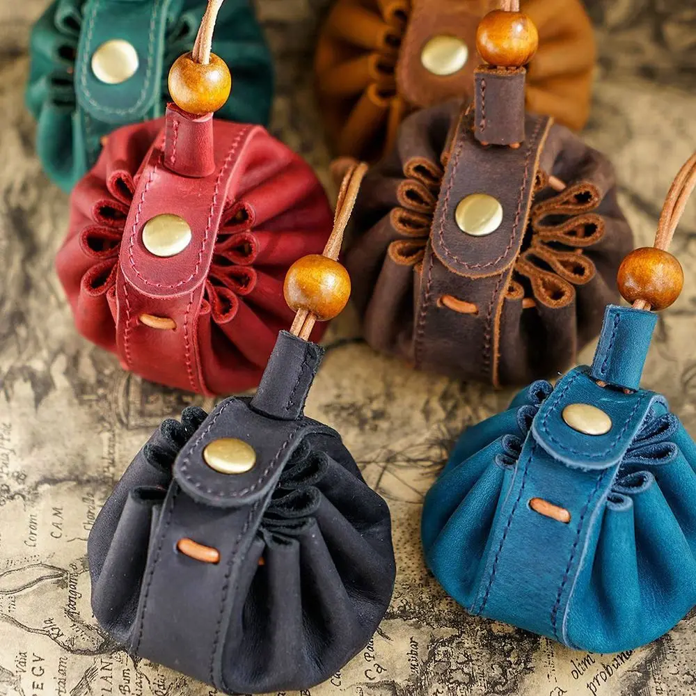 

Retro Genuine Leather Coin Purse Creative Mini Drawstring Coins Pouch Soft Portable Crazy Horse Key Bag Business