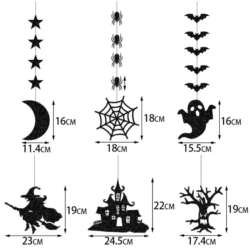 6pcs Halloween Hanging Banner Garland Scary Spider Witch Ghost Bat Pendant Ornament Happy Halloween Party Decorations for Home