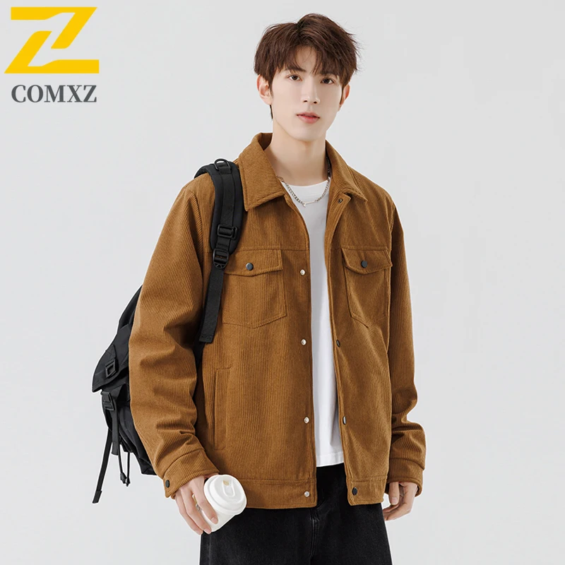 

EiAO Jacket Men's Corduroy Business Casual Slim Fit Stand Collar Waterproof Windproof Coat for Hiking Camping Fishing 2025