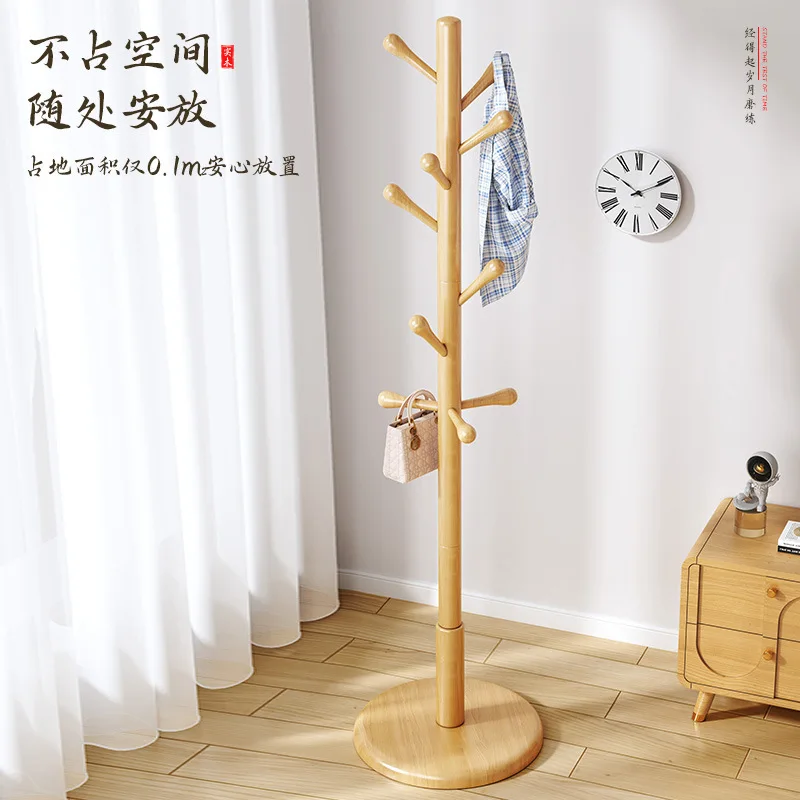 AOLIVIYA Bedroom Standing Coat Rack Floor Hat Hanger Clothing Storage Rack Wood Vertical Rod Shelf