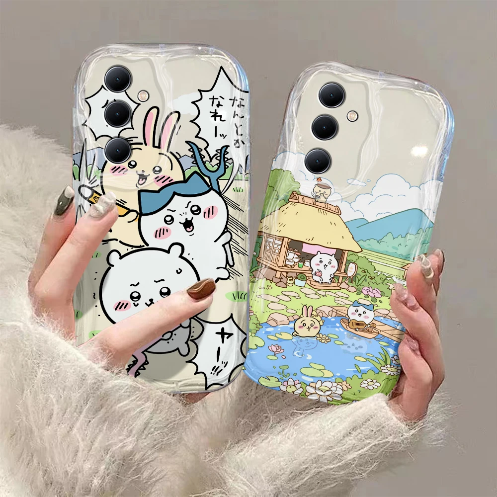 Comics Cute Chiikawas Kawaii 3D Wave Phone Case For Samsung Galaxy S24 S23 S21 S20 FE Plus Ultra 4G 5G Soft Silicone Back Cover