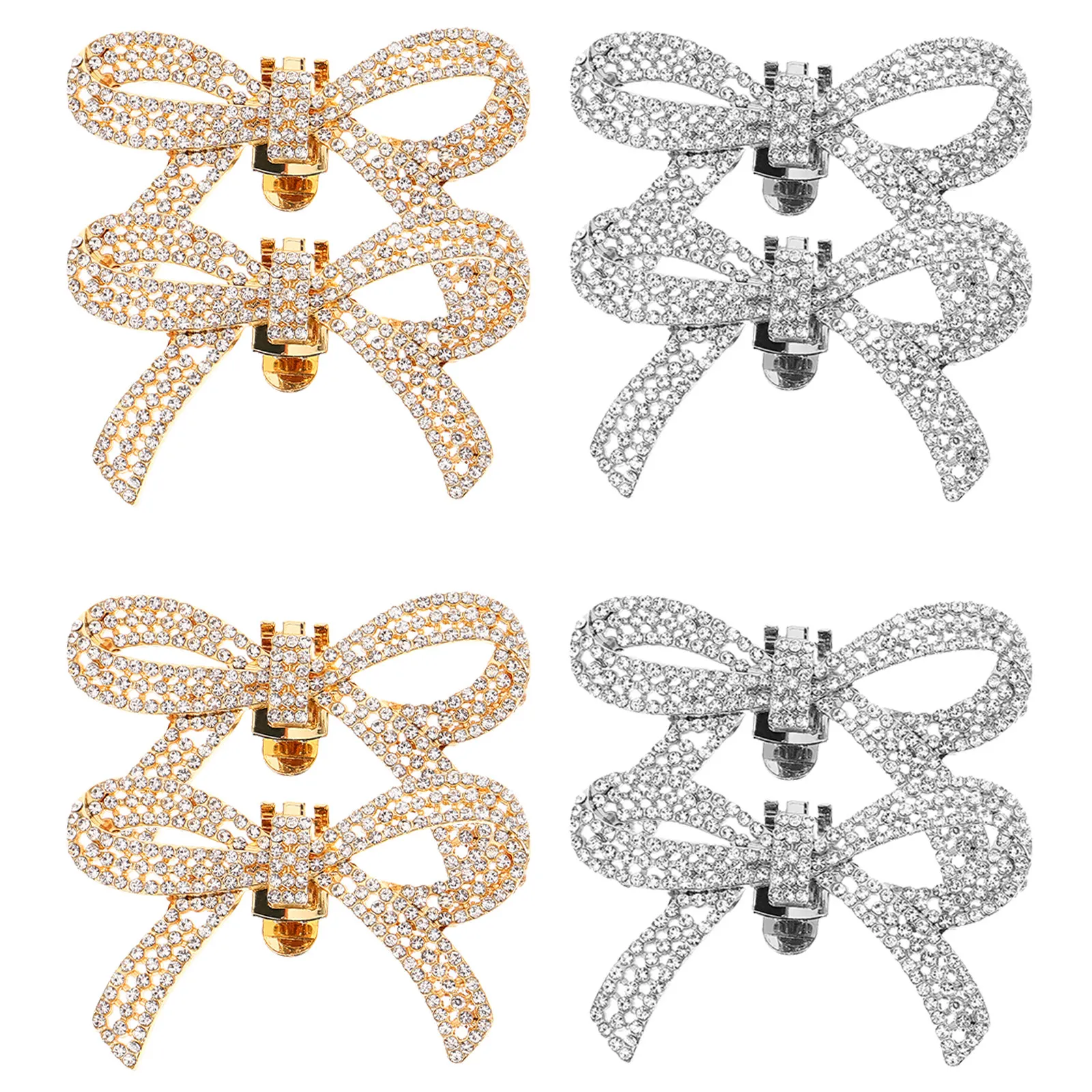4Pair Bow Rhinestone Shoe Clips Detachable Metal Buckles for Bridal Wedding Heels Sandals Decoration Bow Decoration Shoecharms