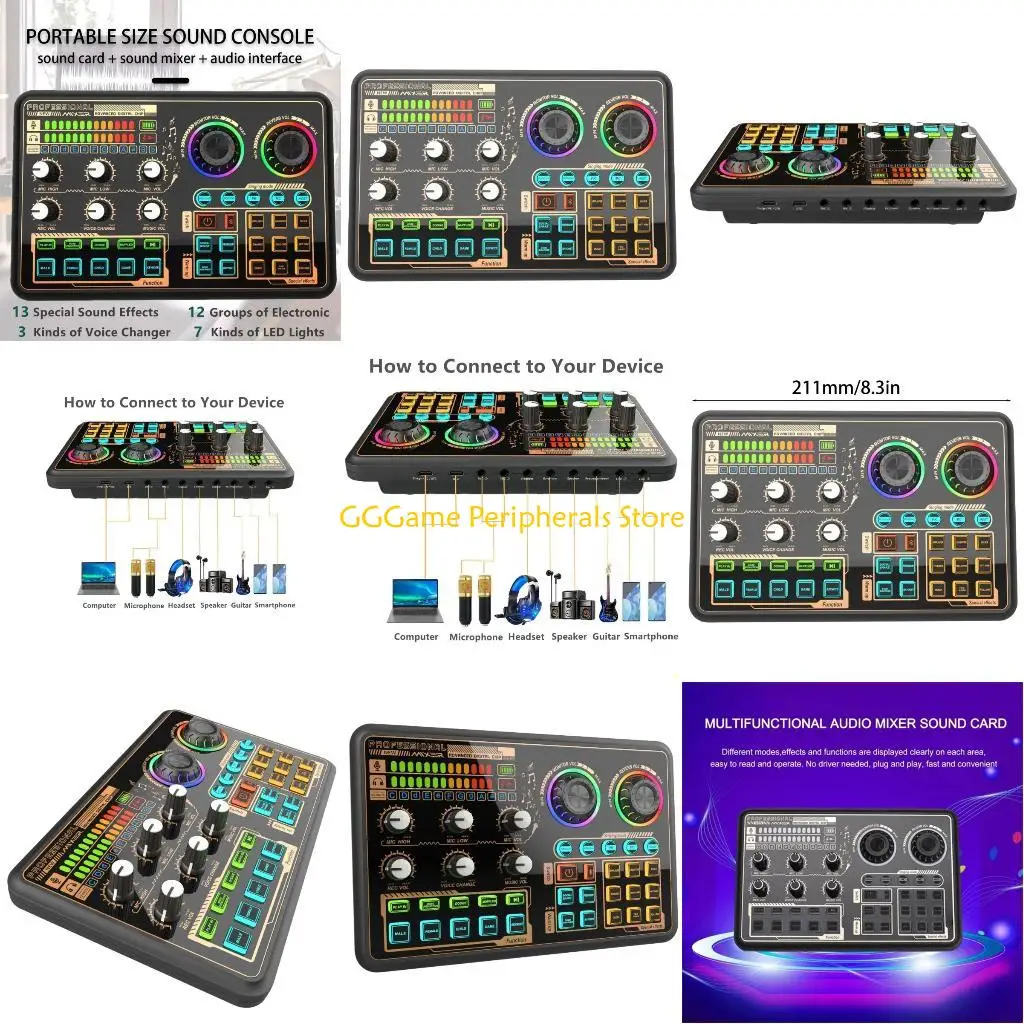 

U55B Microphones Sound Card Consoles Studio Sound Card Cable Phone Mixing Singing Computer Live Voice Mixer Sound Card