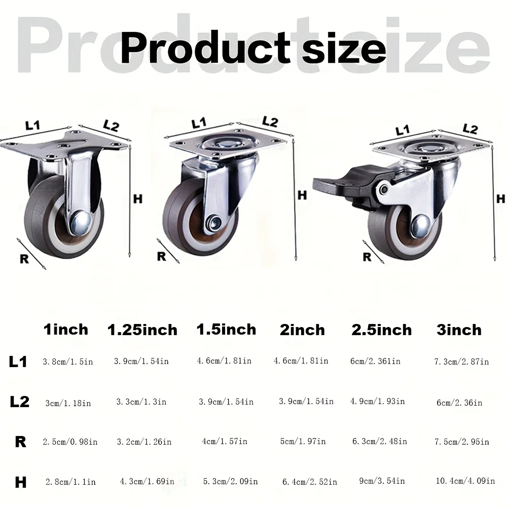 4 Pcs 2 inch Furniture Castor Heavy Duty Caster Wheels Soft Rubber Universal Wheel Swivel Caster For Trolley Kitchen Cabinet