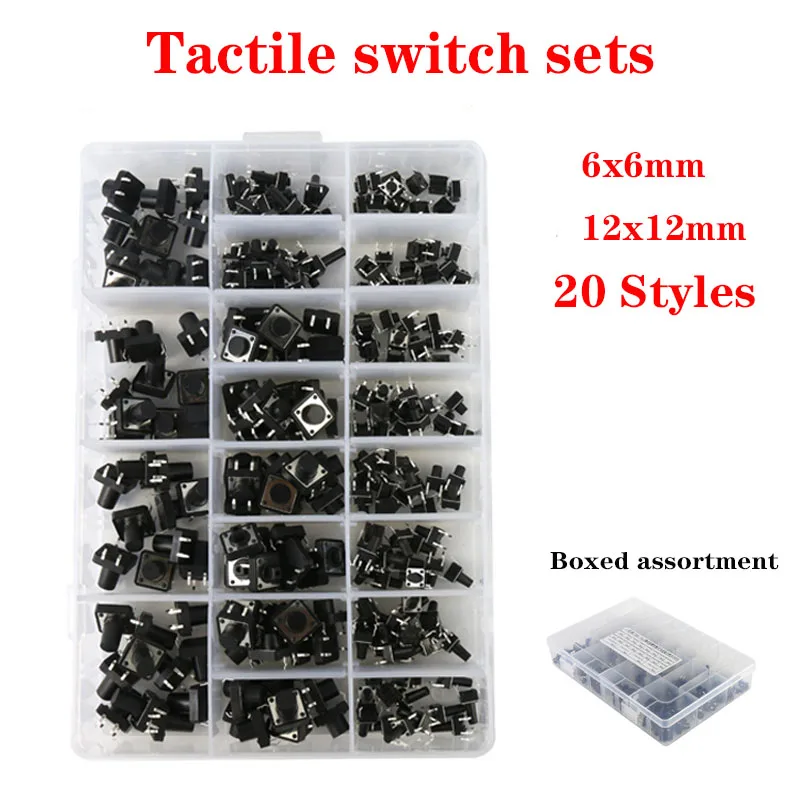 250PCS/A Set  Momentary Tactile Push Button Click Switch 6X6MM 12X12MM H=4.3/5/6/7/8/9/10/13mm 4Pin SMT PCB Mounting