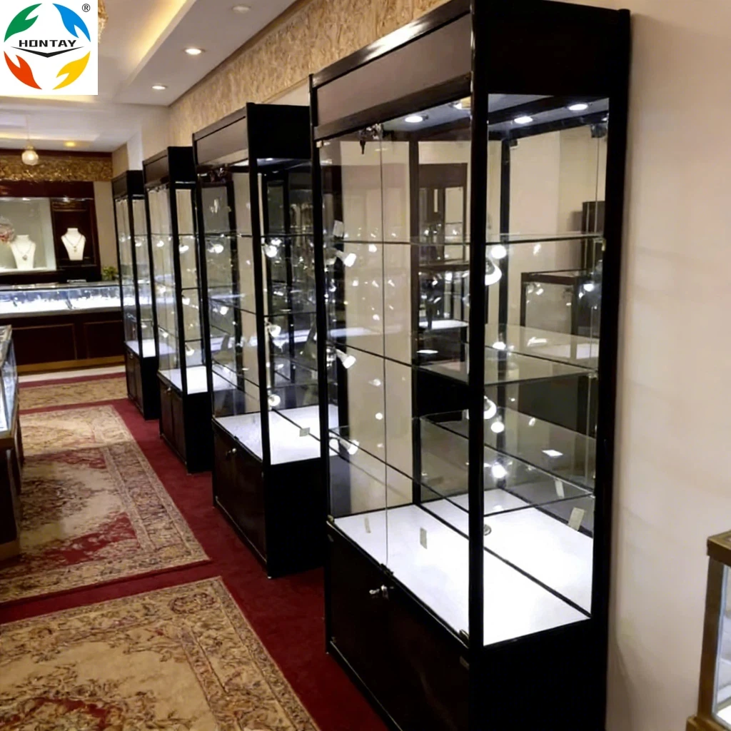 

Custom Mirror Backing Display Cabinet Glass Wall Cabinet With Led Lighting