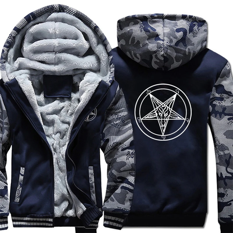 Pentagram Hoodies Men Cool Coat Thicken Church of Satan Baphomet Knights Templar Pentagram Sweatshirt Mans Jacket Hoody