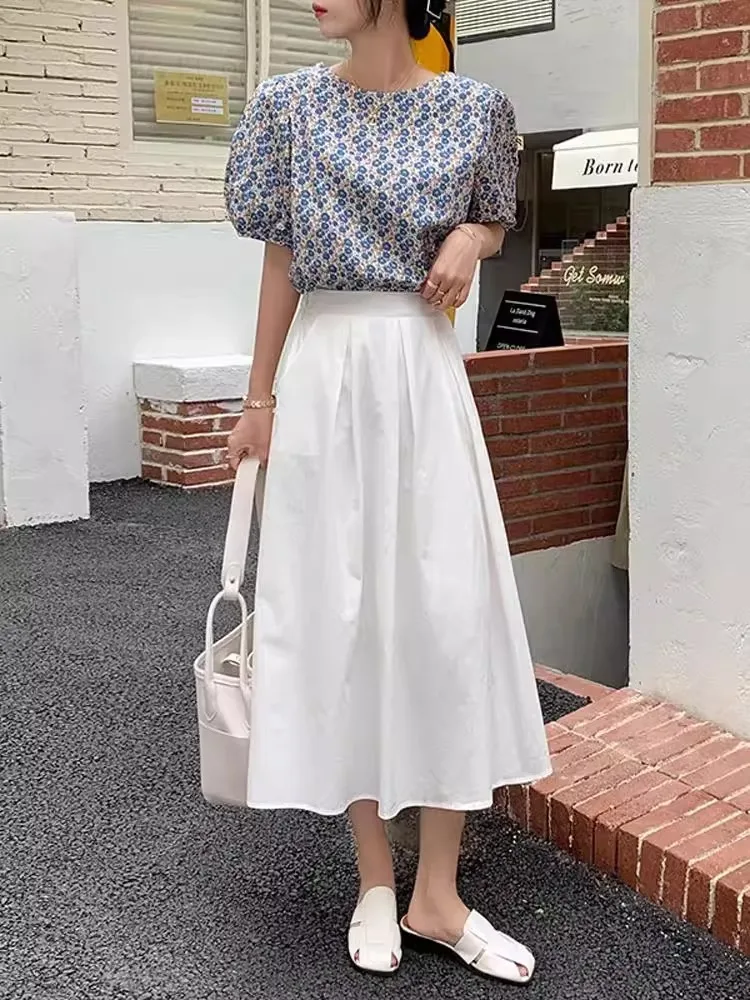 

Юбка А-силуэта с высокой талией, женская летняя, в корейском стиле, в стиле Хепберн, белая, короткая, в корейском стиле, юбки Беркли