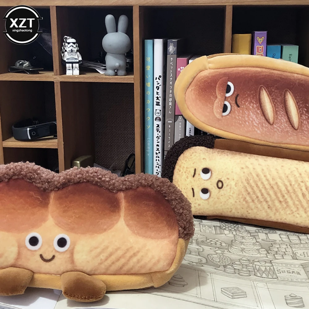 Funny bread cute pencil case plush creative pencil bag School stationery bag Children pen case prizes gifts Student pencil cases