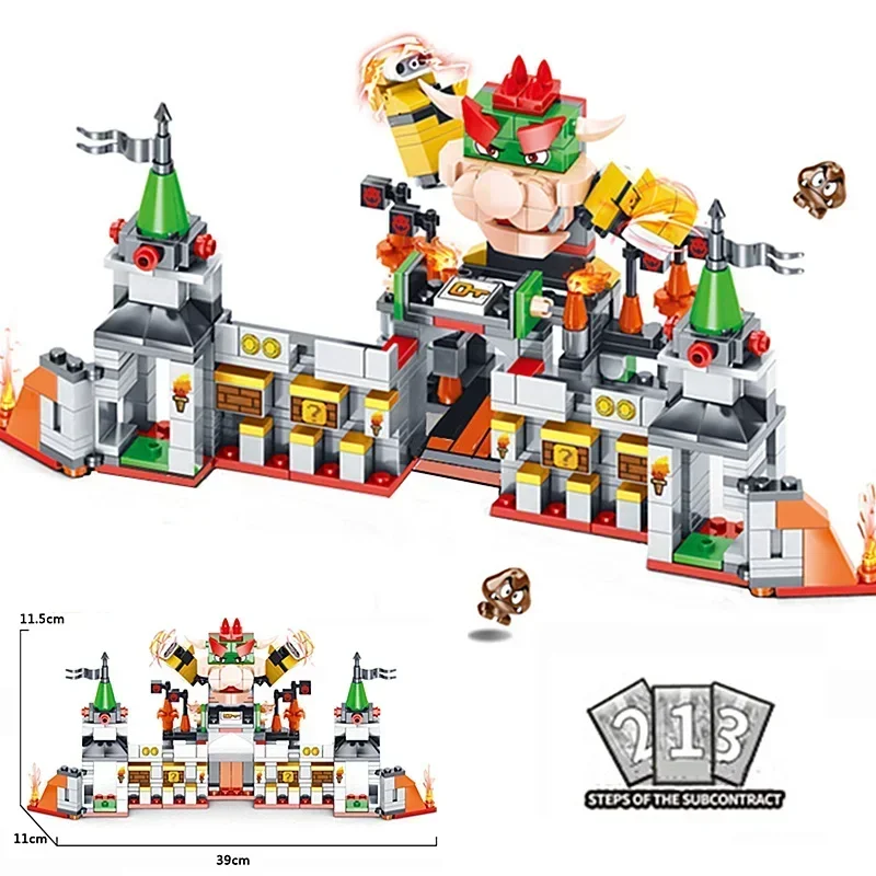 Miniso Mario Peach Princess Boss Battle Castle Mushroom Display Model Building Block Bricks Gift Set Kid Children