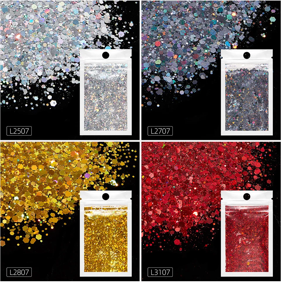 Chunky Colors Bulk Glitter 20 gramów 12 kolorów POLIESTER HOLOGRAFIC Chunky Holographic Glitter Nail Sequins Glitter