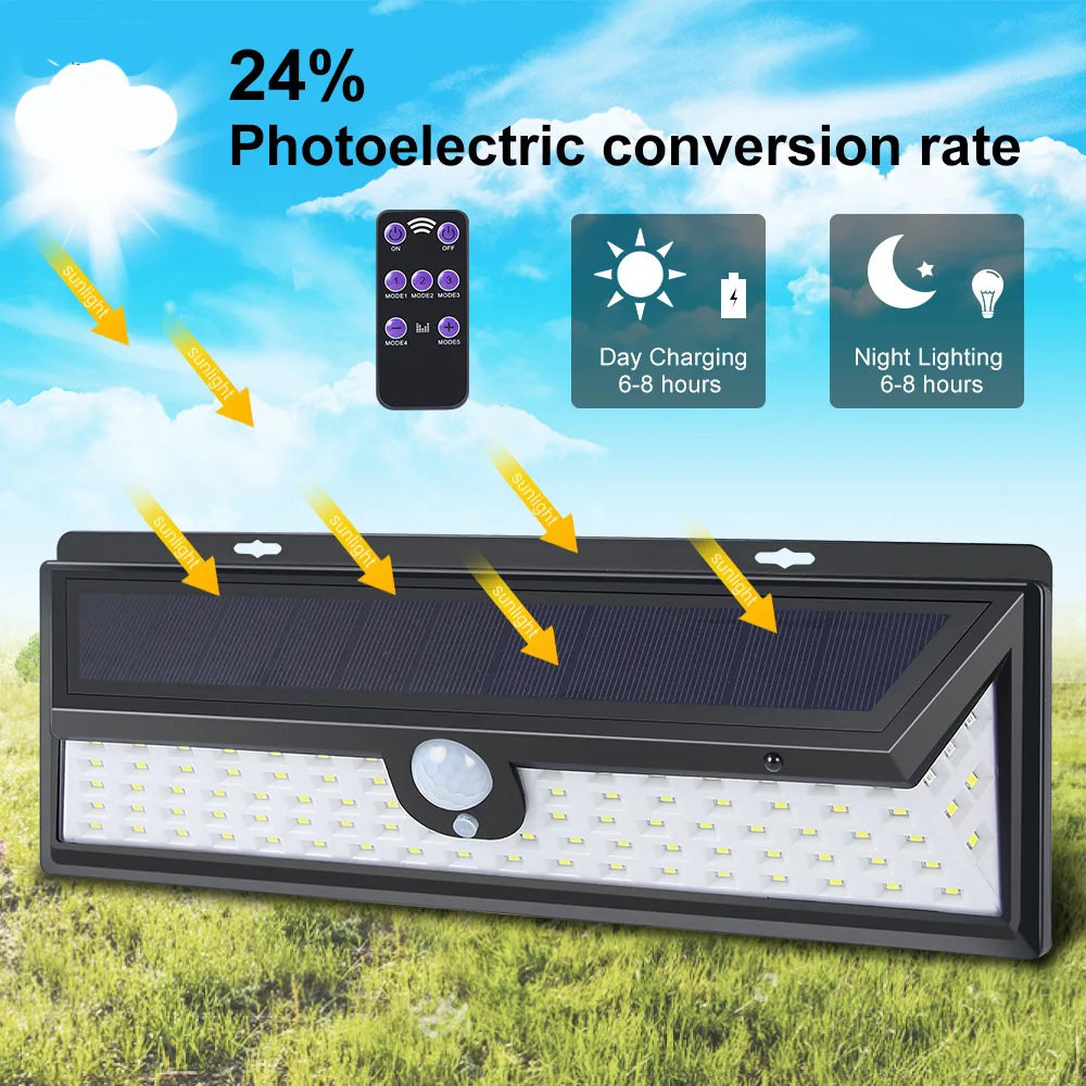 Solar Led Strobe Warning Light Outdoor Waterproof Motion Sensor Remote Control Alert Flashing Wall Lamp para Yard Farm Camping