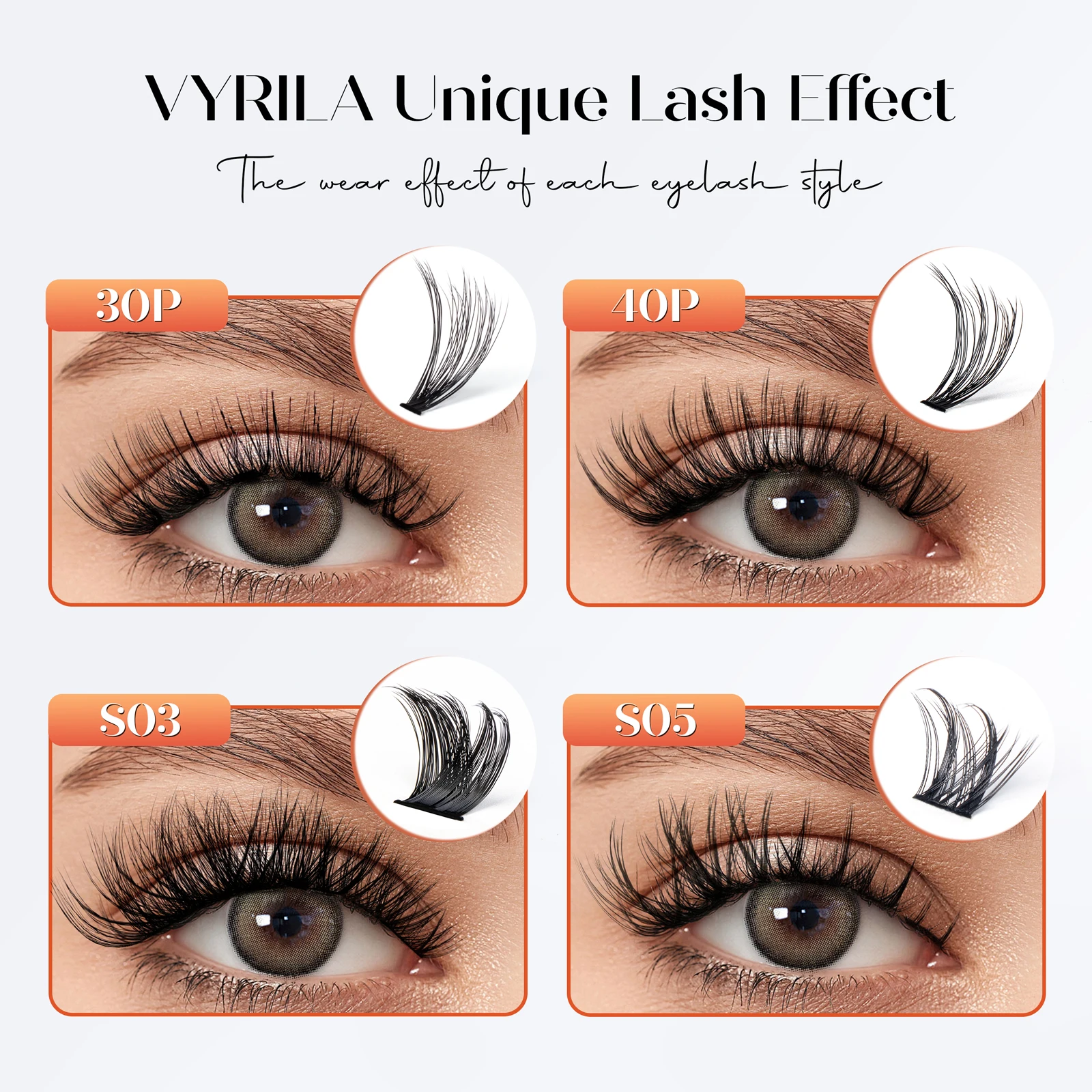 VYRILA-Kit de racimo de pestañas individuales esponjosas, Kit de extensiones de pestañas DIY con unión de pestañas y sello, juego de maquillaje