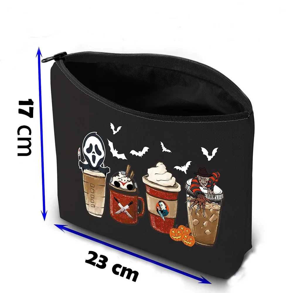 Halloween Horror Lover Coffee Cosmetic Zipper Bag Party Gift Horror Movie Fan Spooky October Reusable Evil Queen for women party