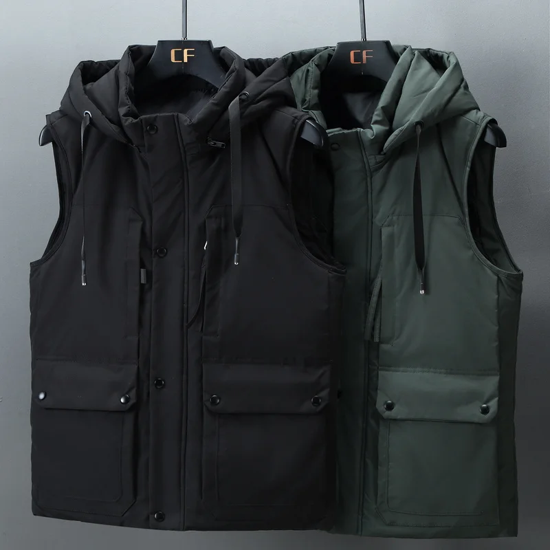 Plus Size L-7XL Brand Men's Sleeveless Jacket Autumn Winter Casual Cotton-Padded Vest Hooded Thicken Warm Waistcoats