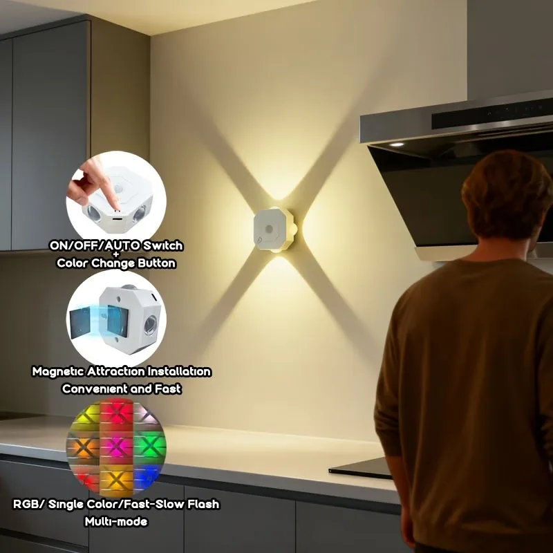 RGB Wall Lamp Magnetic Wall Light Dimmable LED Wall Light Smart Sensor Night Light Color Changing Wall Sconce LED Ambient Light