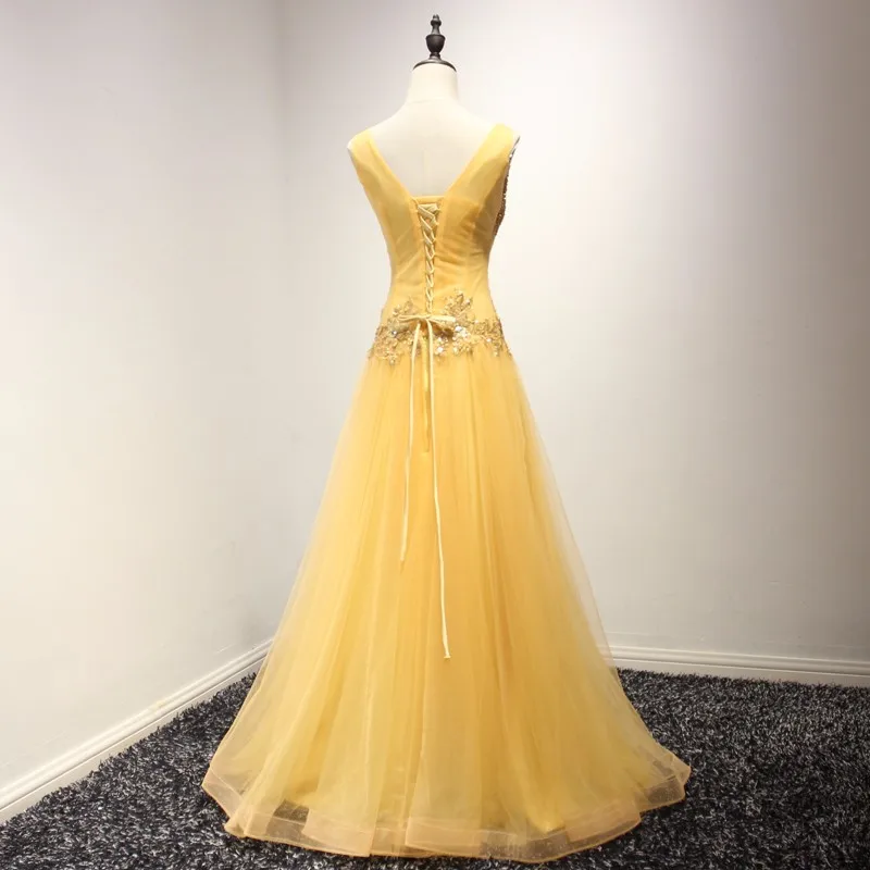 ANGELSBRID-Robe de Mariée Trapèze en Mousseline de Soie Jaune, Col en V, Dos aux, Perlage, Formelle, Arabie Saoudite