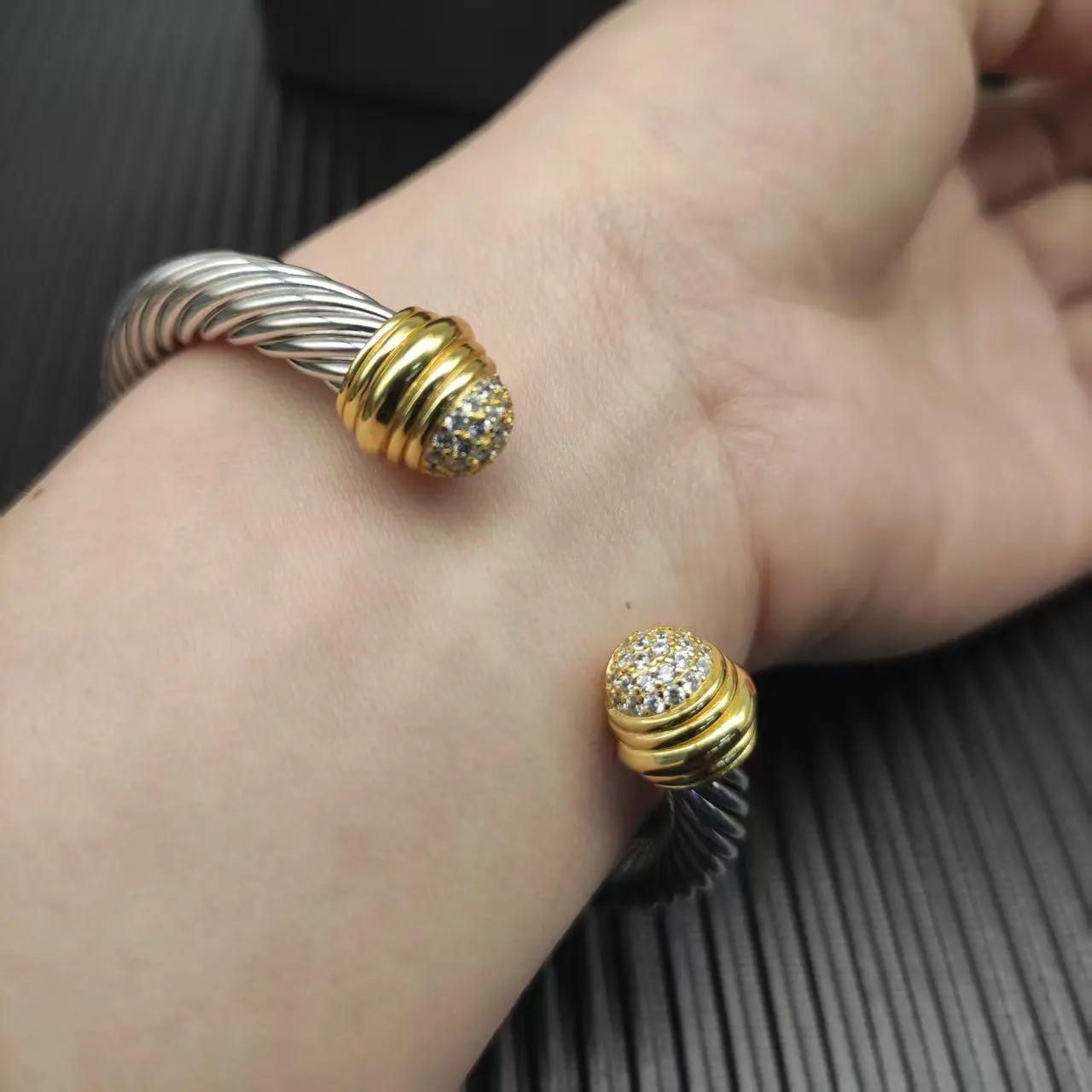 S925 sterling silver new 7MM gold diamond crystal bracelet neutral fashion personality simple hip-hop trend retro luxury jewelry