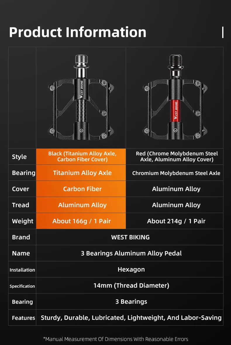 WEST BIKING Carbonfaser-Pedal Rennrad-Pedal 3-Lager Titanlegierung Achspedal MTB Fahrradpedal Fahrradzubehör – Detail 3