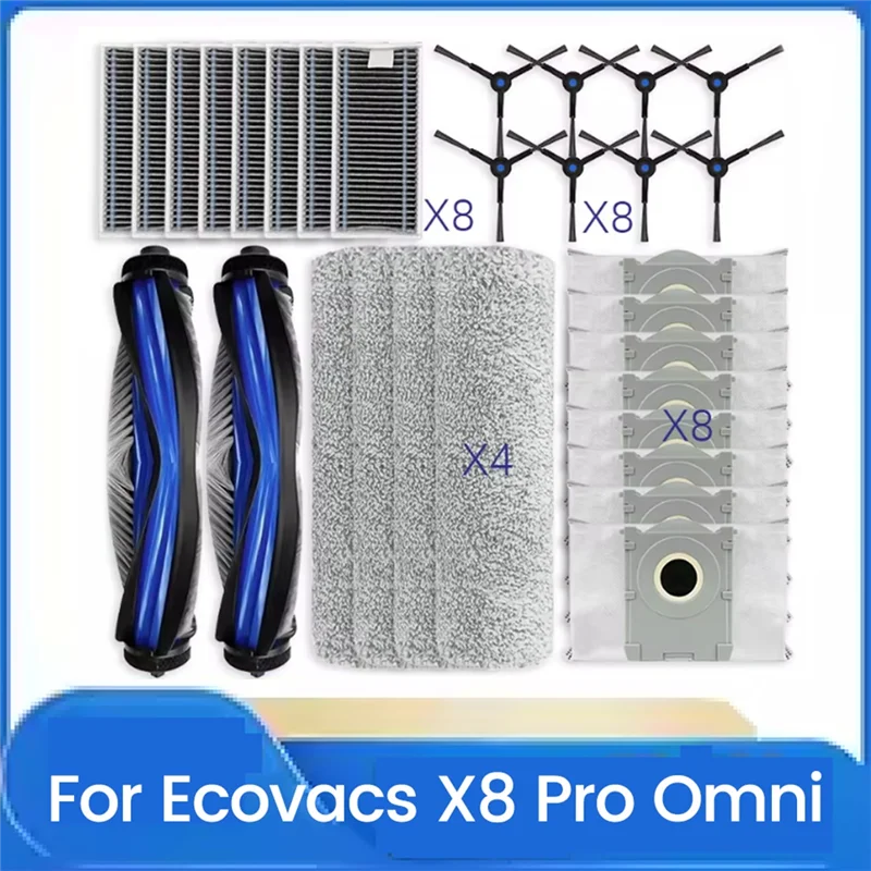 

A21F-30PCS Roller Side Brush Hepa Filter Dust Bag Replacement For Ecovacs Deebot X8 Pro Omni Vacuum Cleaner Replacement Accessor