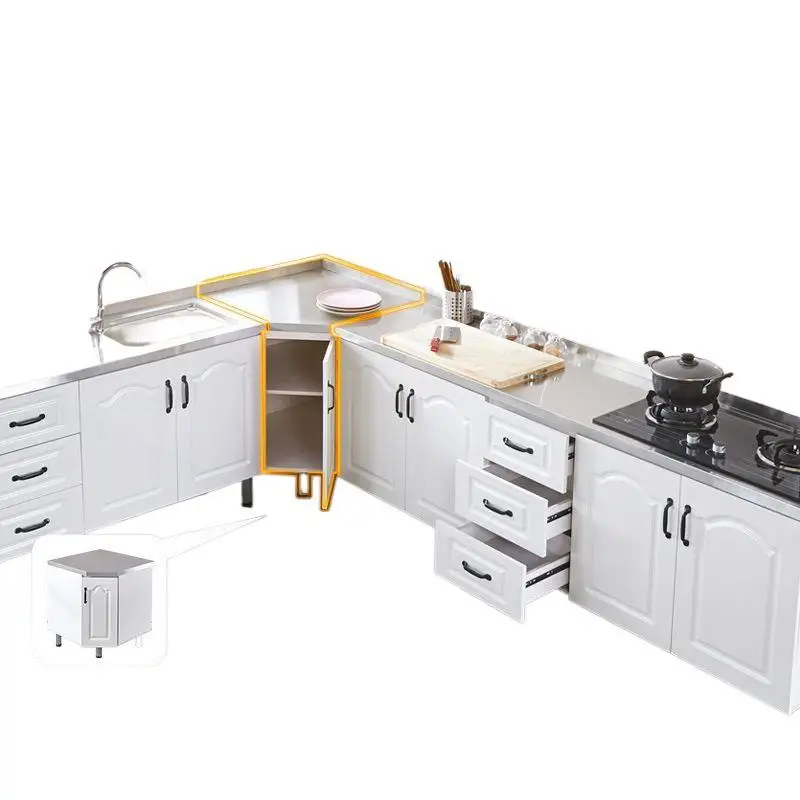 

Cabinet rental assembly rural household kitchen stove integrated stainless steel sink cupboard solid wood