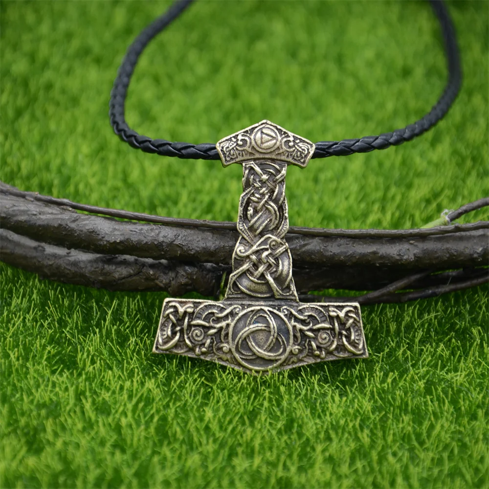 Gothic Thor Hammer Mjolnir Pendant Viking Necklace Men Women Irish Trinity Knots Talisman Jewelry