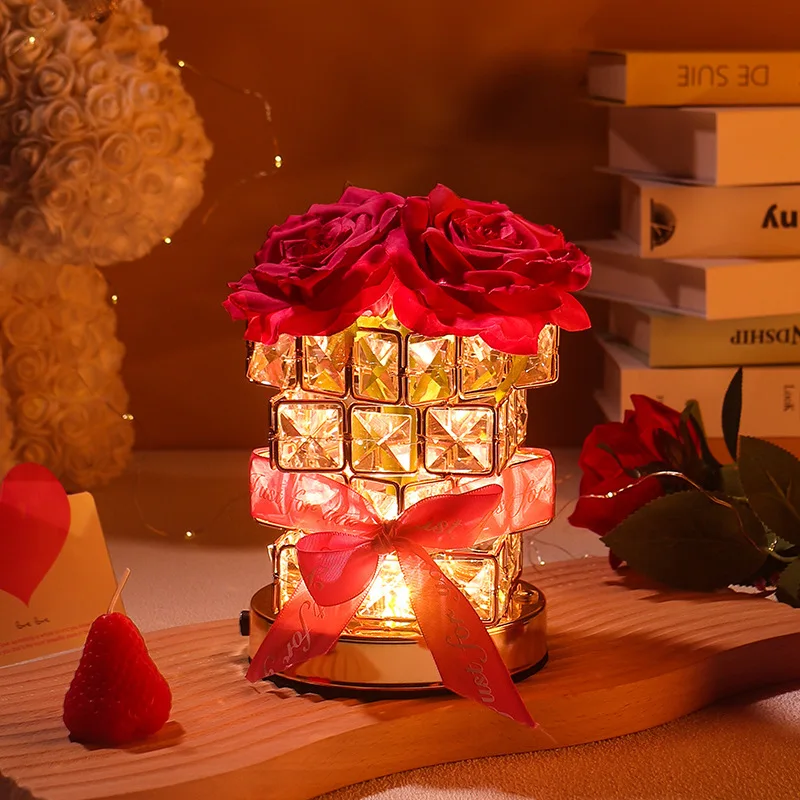 New Creative Nightstand Table Lamp Rechargeable Bedroom Bedside Decorative Lamp Crystal Rose Girl Valentine\'s Day Birthday Gift