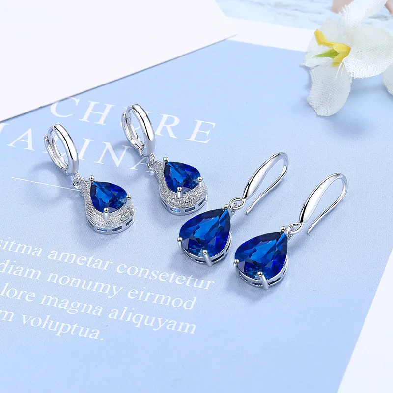 12ct Huge Pear Created Blue Sapphire 925 Sterling Silver Dangle Earrings for Women Brincos de Prata