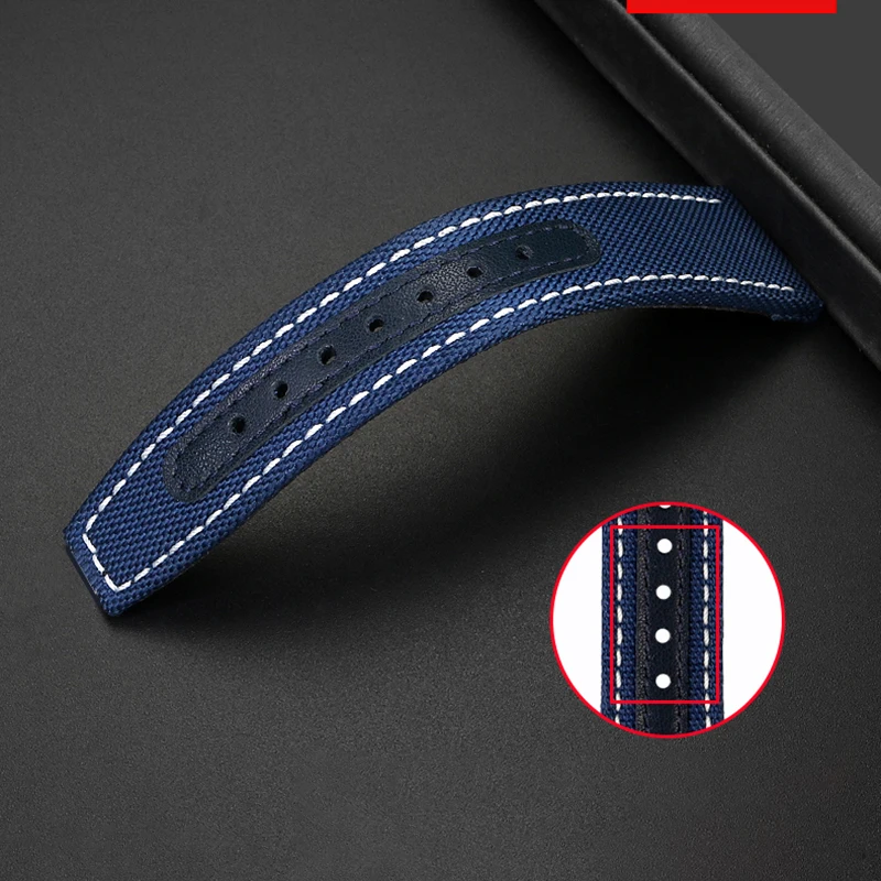 For IWC PILOT Mark 18 Portugal wristband 20M 21MM 22MM Blue Nylon leather watch strap men wrist belt Breathable canvas watchband