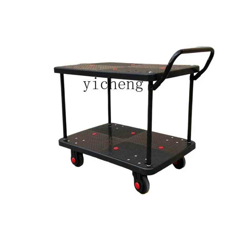 

double-layer flat trolley diagonal handrail warehouse mobile tool pull goods fence trolley