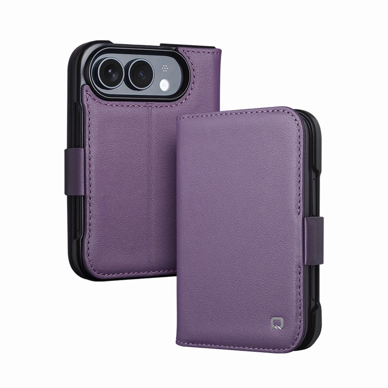 QIALINO Luxury Slim Handmade Phone Cases for iPhone iPhone Duo Genuine Leather Wallet Card Slot Flip Cover Case