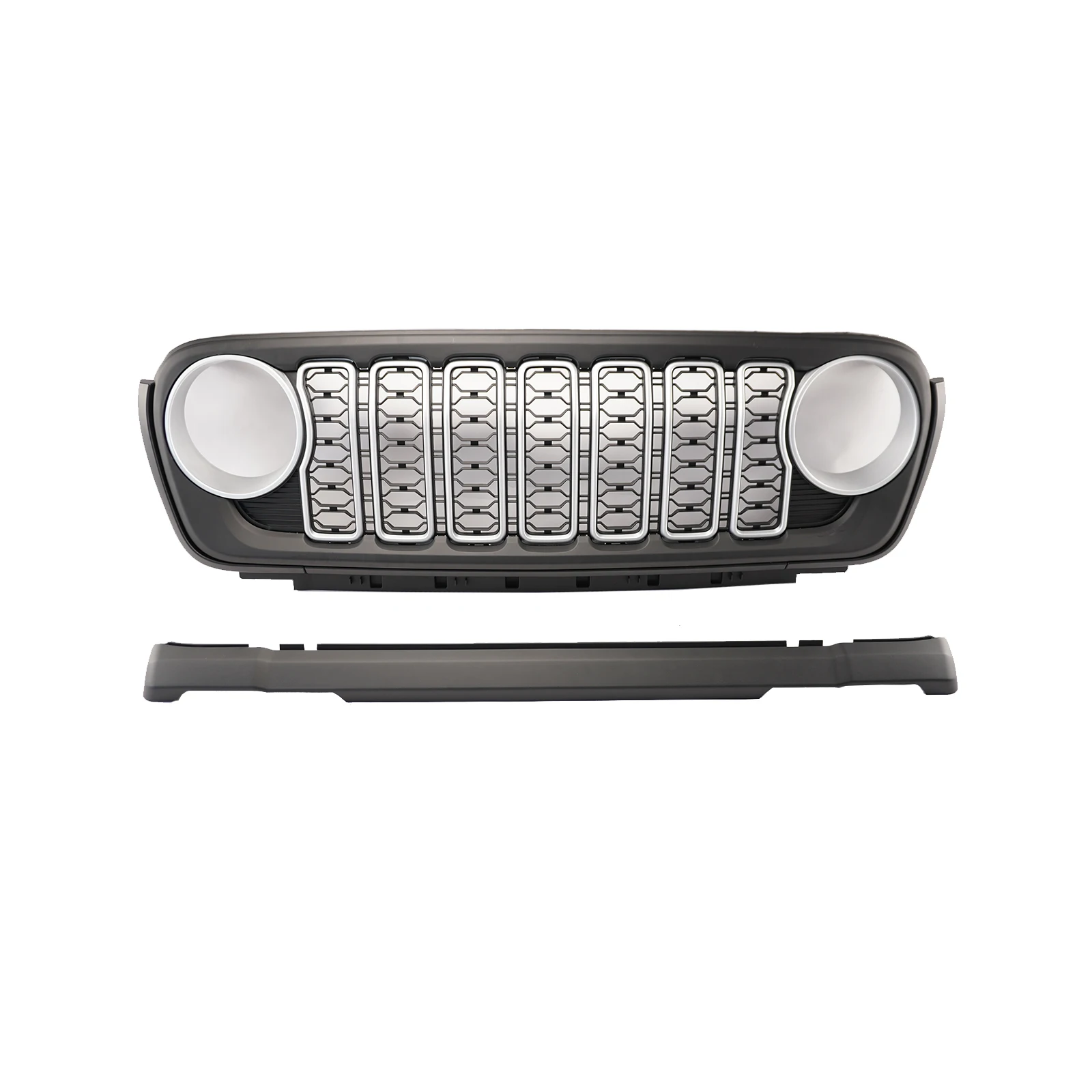 For Jeep Wrangler JL JT 2018 2019 2020 2021 2022-2024 Car Front Bumper Mesh Grille Without Camera Hole Silver  Matte Black