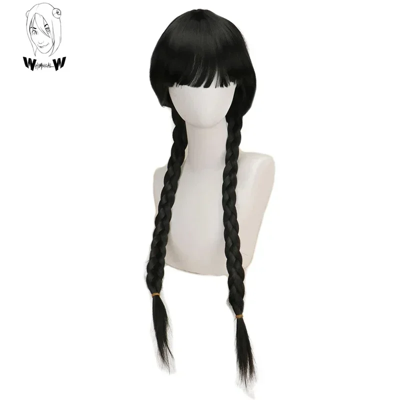 WHIMSICAL W Synthetic Hair Wednesday Cosplay Wigs Long Pigtails for Women Girls Addams Wig for Party Halloween Heat Resistant