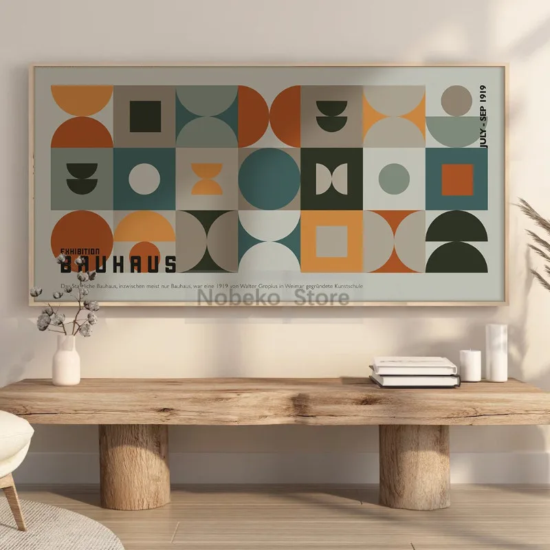 Bauhaus Geometric Exhibition Poster Large Minimalist Abstract Prints Canvas Painting Wall Art Pictures Home Room Modern Decor