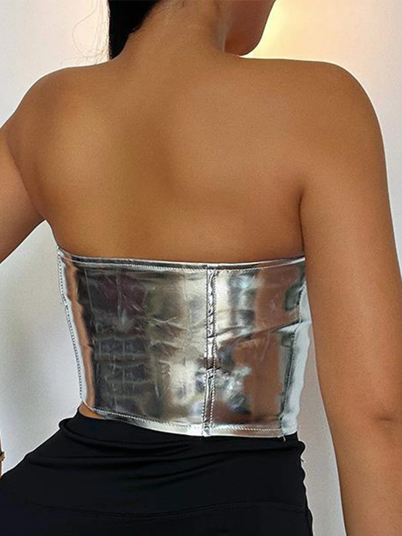 Sexy y2k clothes leather corset crop top women summer body night club party halter tank top festival outfits cropped tube tops