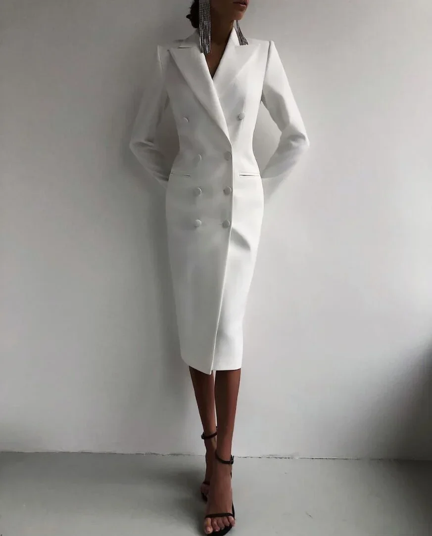 A6423 Luxury Fashion Double Breasted Women Jacket Plus Size White Winter Ladies Long Coat