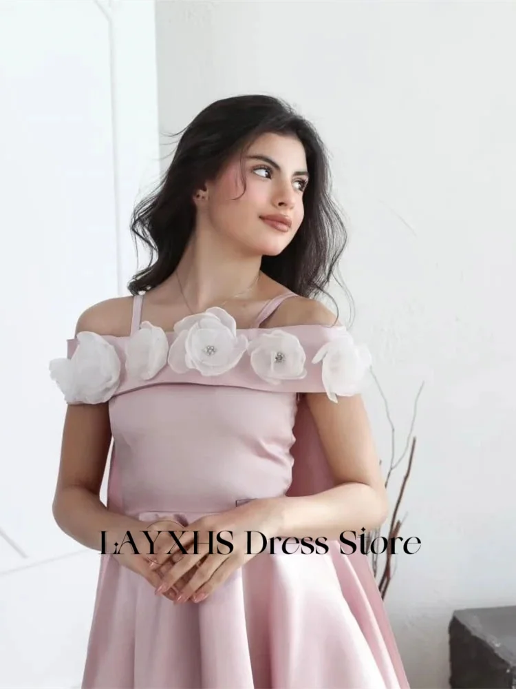 Customized Elegant A-Line Evening Dresses 3D Flower Sleeveless Women Formal Prom Dresses فستان سهرة نسائي