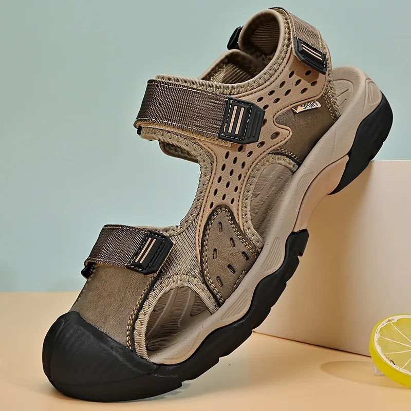 

New 2025 Summer Men's Sandals Genuine Protection Toe Handmade Sandals Outdoor Beach Sandals Men Summer Casual Shoes Large Size46